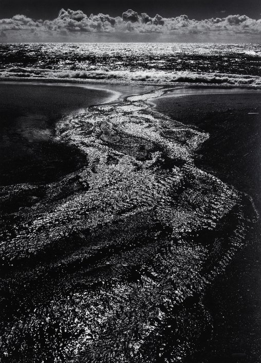Stream, Sea, Clouds, Rodeo Beach by Ansel Adams