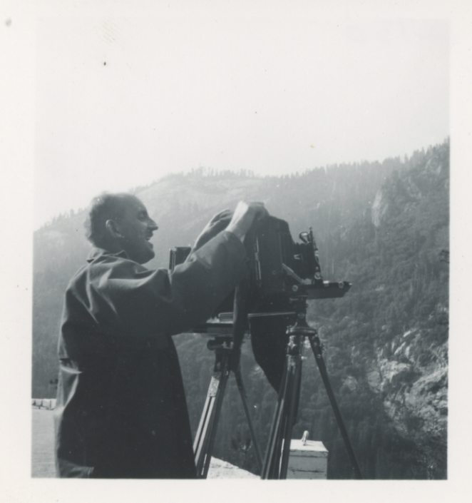 Ansel Adams photographing in Yosemite, 1943. Photo courtesy of the Adams' family archives.
